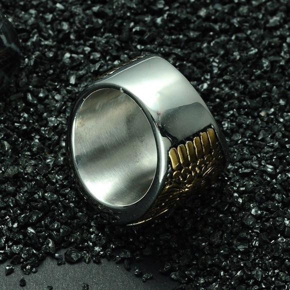 USN Military Anchor Eagle Mens Ring 18K Gold Plated  Ring ~ US Navy ~ USN ~ Eagle ~ Stainless Steel ~ For Him